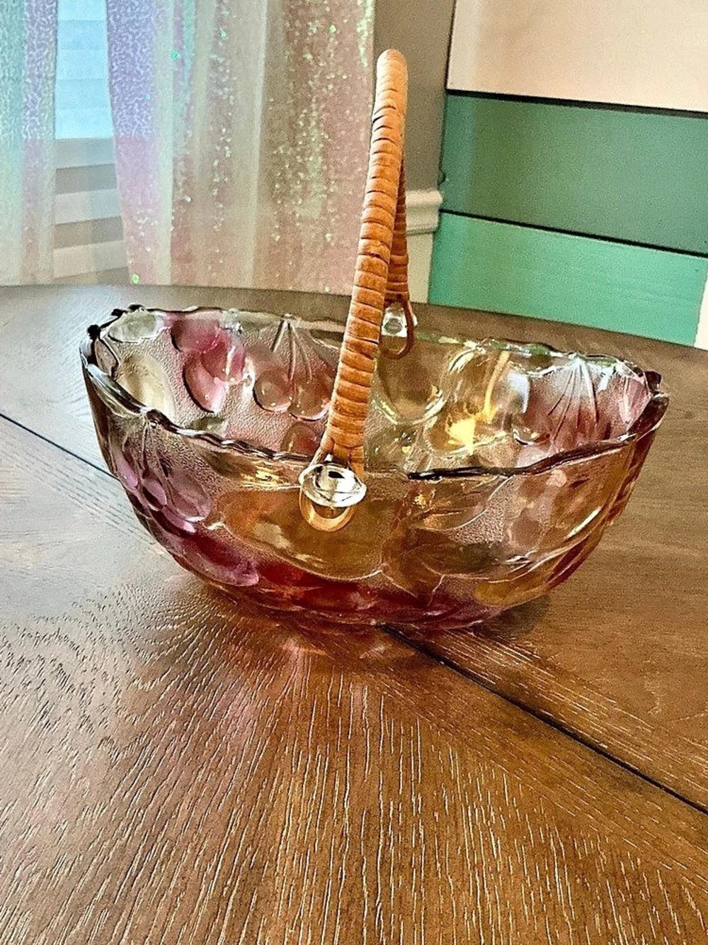 Mikasa Pink Floral Glass Basket